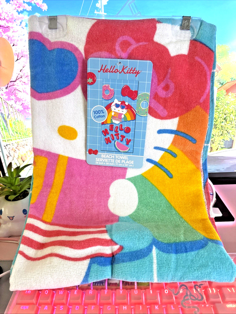 Hello Kitty Beach Towel Blue Rainbow Donut Watermelon Pool Float 2025 Sanrio